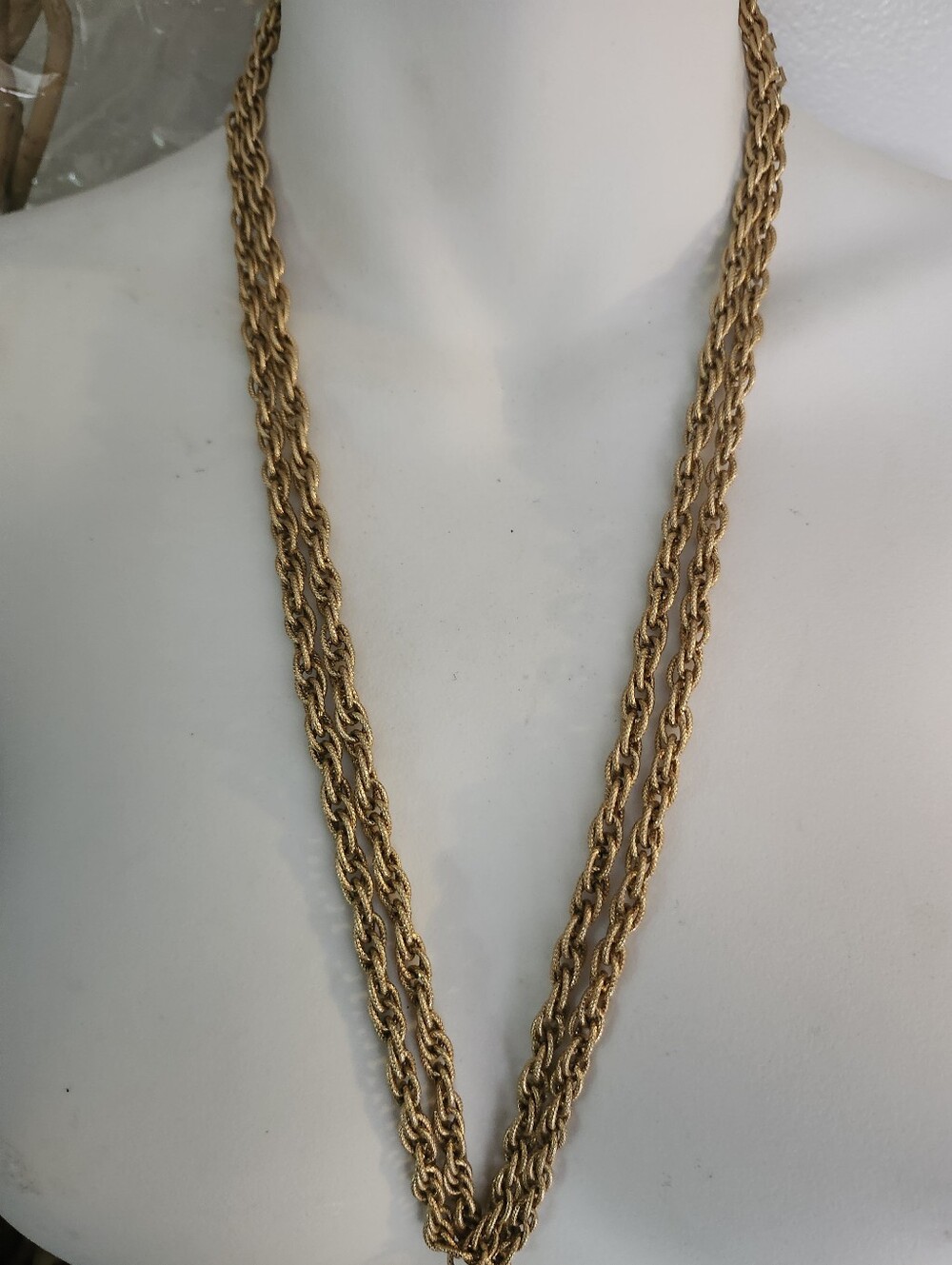 Vtg Germany Gold Tone Twisted Rope Long Chain Necklace - 52 Inches